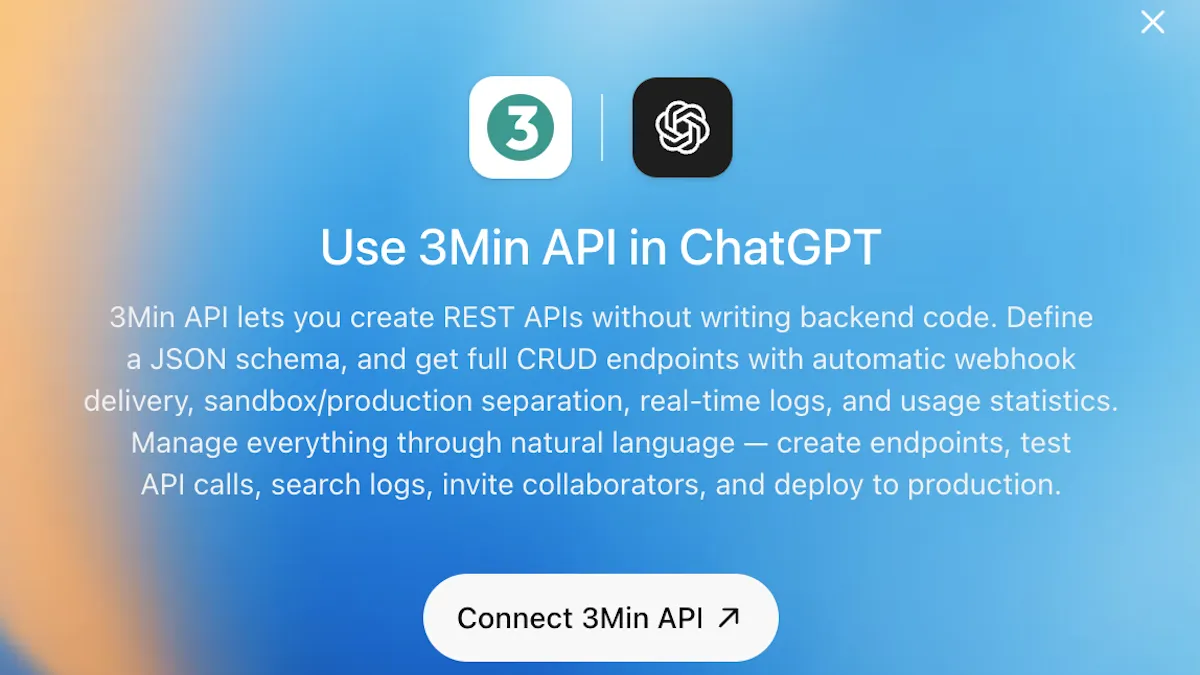 ChatGPTの中でAPIを作れます — 3Min APIがChatGPT Appsに加わりました