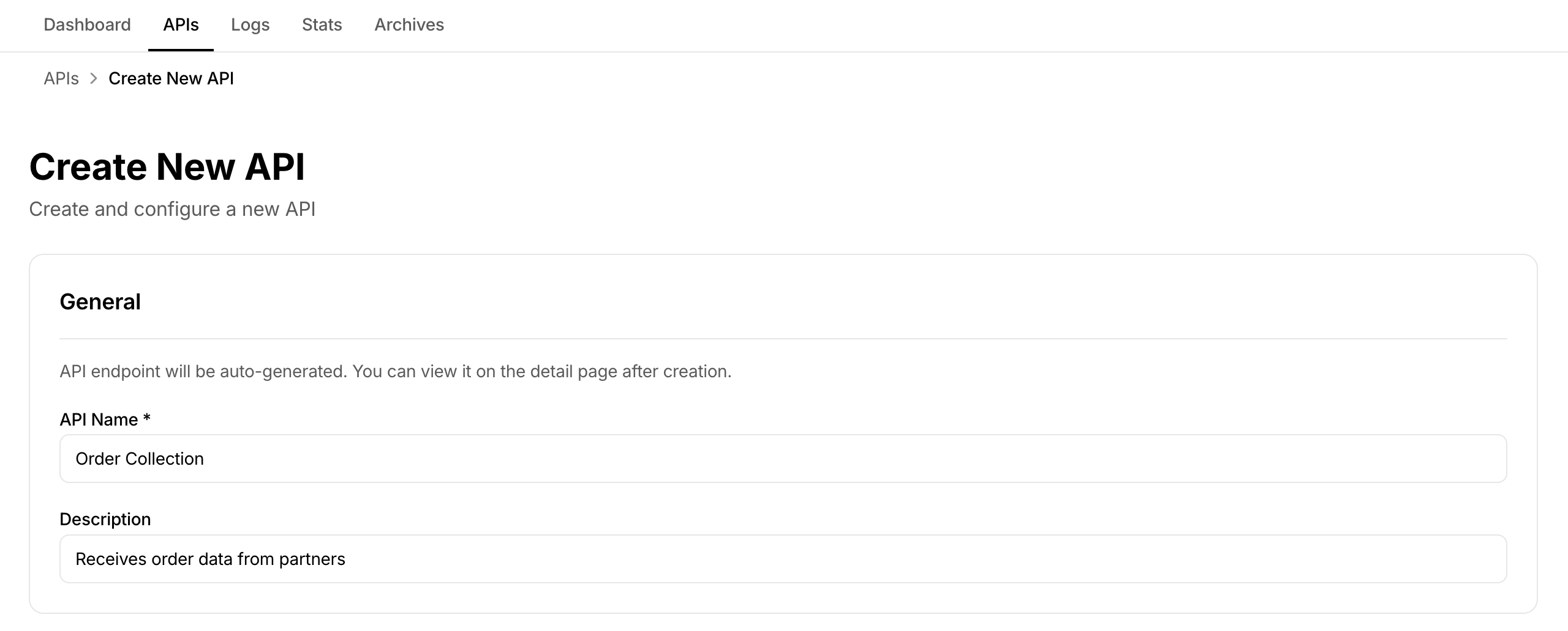在 3Min API 仪表板中创建 Order Collection 端点